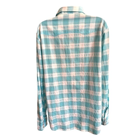 Polo Ralph Lauren Western Diamond Pearl Snap Shirt Women's M Turquoise Plaid - Picture 2 of 14
